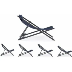 Lot De 2 Chiliennes Métal En Textilene - Avec Têtière - Bleu Nuit 7 Lot De 2 Chiliennes Métal En Textilene - Avec Têtière - Bleu Nuit -Promos Verde Rêverie Boutique 49333935 2