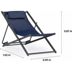 Lot De 2 Chiliennes Métal En Textilene - Avec Têtière - Bleu Nuit 8 Lot De 2 Chiliennes Métal En Textilene - Avec Têtière - Bleu Nuit -Promos Verde Rêverie Boutique 49333935 3