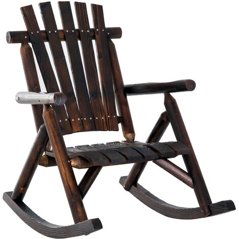 OUTSUNNY Fauteuil De Jardin Adirondack à Bascule Rocking Chair Style Rustique Chic Bois Sapin Traité Carbonisation 3 OUTSUNNY Fauteuil De Jardin Adirondack à Bascule Rocking Chair Style Rustique Chic Bois Sapin Traité Carbonisation
