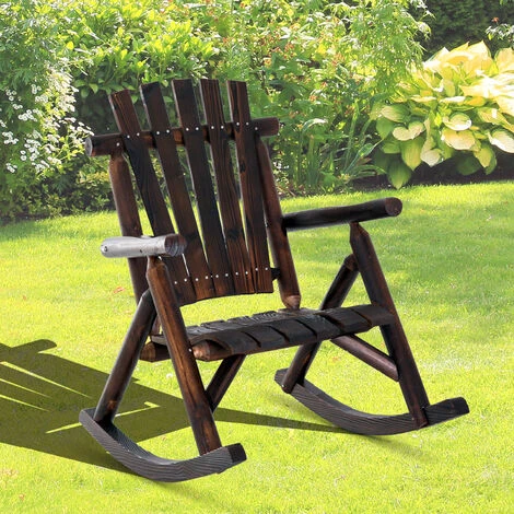 OUTSUNNY Fauteuil De Jardin Adirondack à Bascule Rocking Chair Style Rustique Chic Bois Sapin Traité Carbonisation 4 OUTSUNNY Fauteuil De Jardin Adirondack à Bascule Rocking Chair Style Rustique Chic Bois Sapin Traité Carbonisation – Image 2