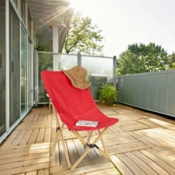 Relaxdays Chaise Longue Bois, Butterfly Chair, HLP 93x52x72 Cm, Intérieur Et Extérieur, Transat Camping Avec Sac, Rouge -Promos Verde Rêverie Boutique 49552096 5