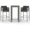 Ensemble De Bar De Jardin 3 Pcs Et Coussins Résine Tressée Gris VidaXL