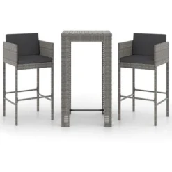 Ensemble De Bar De Jardin 3 Pcs Et Coussins Résine Tressée Gris VidaXL