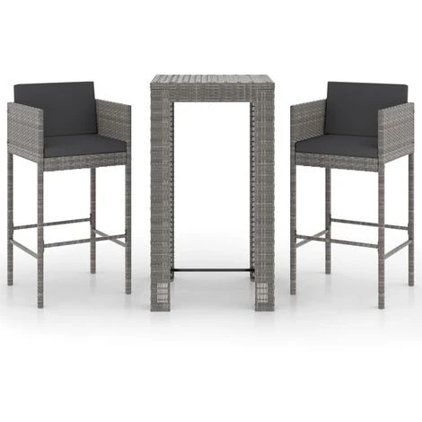 Ensemble De Bar De Jardin 3 Pcs Et Coussins Résine Tressée Gris VidaXL 3 Ensemble De Bar De Jardin 3 Pcs Et Coussins Résine Tressée Gris VidaXL