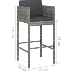 Ensemble De Bar De Jardin 3 Pcs Et Coussins Résine Tressée Gris VidaXL 9 Ensemble De Bar De Jardin 3 Pcs Et Coussins Résine Tressée Gris VidaXL -Promos Verde Rêverie Boutique 49924839 3
