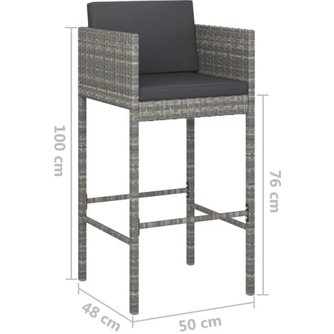 Ensemble De Bar De Jardin 3 Pcs Et Coussins Résine Tressée Gris VidaXL 5 Ensemble De Bar De Jardin 3 Pcs Et Coussins Résine Tressée Gris VidaXL – Image 3