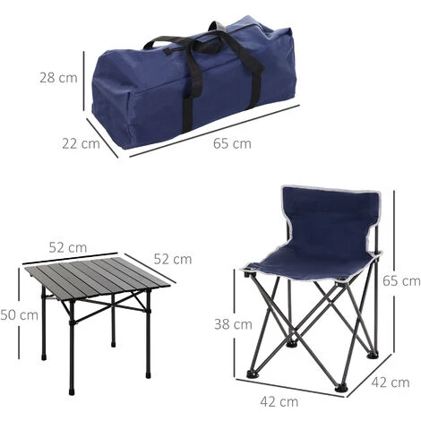 OUTSUNNY Table De Camping + 4 Chaises + Sac De Transport - Pliant Léger Petit Portable - Pour Pique-nique, Festival, Barbecue, Randonnée, Pêche - Acier Alu. Noir Oxford Bleu 5 OUTSUNNY Table De Camping + 4 Chaises + Sac De Transport - Pliant Léger Petit Portable - Pour Pique-nique, Festival, Barbecue, Randonnée, Pêche - Acier Alu. Noir Oxford Bleu – Image 3