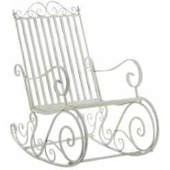 Chaise Fauteuil à Bascule Rocking Chair Pour Jardin En Fer Blanc Vieilli
