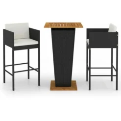Ensemble De Bar De Jardin 3 Pcs Et Coussins Résine Tressée Noir VidaXL