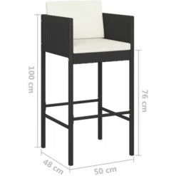 Ensemble De Bar De Jardin 3 Pcs Et Coussins Résine Tressée Noir VidaXL -Promos Verde Rêverie Boutique 50396285 3