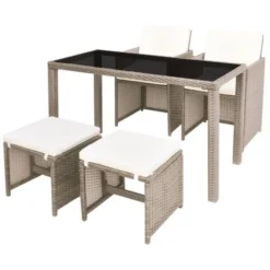 Promos Verde Rêverie Boutique 12 Salon De Jardin Encastrable Avec Coussins 5 Pcs Rotin Beige VidaXL