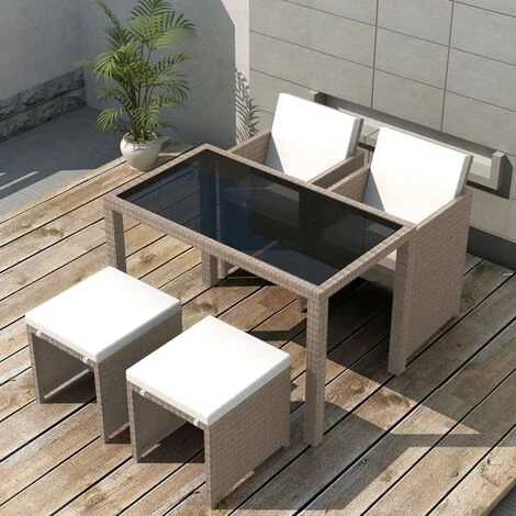Salon De Jardin Encastrable Avec Coussins 5 Pcs Rotin Beige VidaXL 4 Salon De Jardin Encastrable Avec Coussins 5 Pcs Rotin Beige VidaXL – Image 2