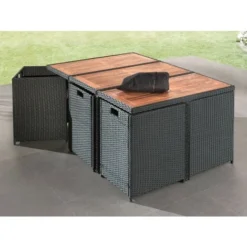 Cuba - Salon De Jardin Encastrable 10 Places - En Résine Tressée - Noir Avec Coussins Gris + Housse De Protection 10 Cuba - Salon De Jardin Encastrable 10 Places - En Résine Tressée - Noir Avec Coussins Gris + Housse De Protection -Promos Verde Rêverie Boutique 50810513 4