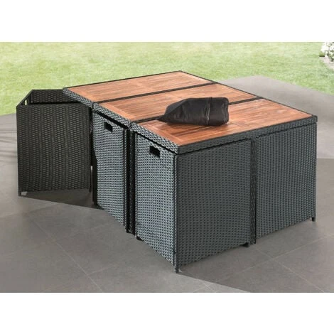 Cuba - Salon De Jardin Encastrable 10 Places - En Résine Tressée - Noir Avec Coussins Gris + Housse De Protection 6 Cuba - Salon De Jardin Encastrable 10 Places - En Résine Tressée - Noir Avec Coussins Gris + Housse De Protection – Image 4