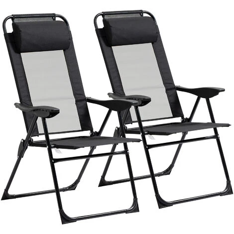 OUTSUNNY Lot De 2 Chaises De Jardin Camping Pliables - Dossier Inclinable 5 Positions - Tétière Incluse - Acier époxy Oxford Textilène Noir 3 OUTSUNNY Lot De 2 Chaises De Jardin Camping Pliables - Dossier Inclinable 5 Positions - Tétière Incluse - Acier époxy Oxford Textilène Noir