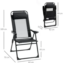 OUTSUNNY Lot De 2 Chaises De Jardin Camping Pliables - Dossier Inclinable 5 Positions - Tétière Incluse - Acier époxy Oxford Textilène Noir 9 OUTSUNNY Lot De 2 Chaises De Jardin Camping Pliables - Dossier Inclinable 5 Positions - Tétière Incluse - Acier époxy Oxford Textilène Noir -Promos Verde Rêverie Boutique 50904470 3