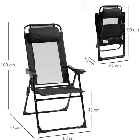 OUTSUNNY Lot De 2 Chaises De Jardin Camping Pliables - Dossier Inclinable 5 Positions - Tétière Incluse - Acier époxy Oxford Textilène Noir 5 OUTSUNNY Lot De 2 Chaises De Jardin Camping Pliables - Dossier Inclinable 5 Positions - Tétière Incluse - Acier époxy Oxford Textilène Noir – Image 3