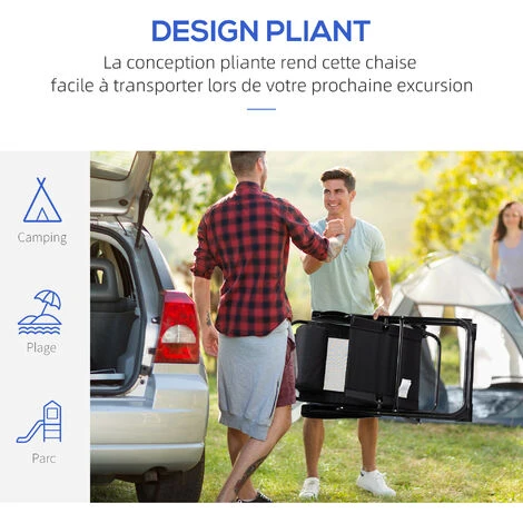 OUTSUNNY Lot De 2 Chaises De Jardin Camping Pliables - Dossier Inclinable 5 Positions - Tétière Incluse - Acier époxy Oxford Textilène Noir 7 OUTSUNNY Lot De 2 Chaises De Jardin Camping Pliables - Dossier Inclinable 5 Positions - Tétière Incluse - Acier époxy Oxford Textilène Noir – Image 5