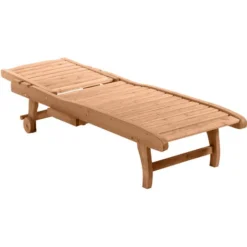 OUTSUNNY Bain De Soleil Transat Style Colonial Dossier Réglable 3 Positions Roulettes Tablette Support Bois Sapin Pré-huilé -Promos Verde Rêverie Boutique 50914837 5