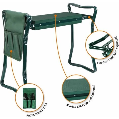 Tabouret De Jardinage Pliable Avec Rangement - Vert - Linxor 5 Tabouret De Jardinage Pliable Avec Rangement - Vert - Linxor – Image 3