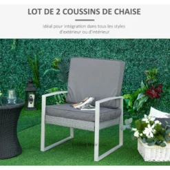 OUTSUNNY Coussins De Fauteuil De Jardin Zippés Déhoussables - Galettes De Chaise De Jardin - épais Rembourrage 7 Cm - Polyester Haute Densité Gris -Promos Verde Rêverie Boutique 51245893 4