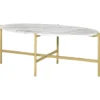 HOMCOM Table Basse Ovale Design Style Art Déco Dim. 121L X 51l X 45H Cm Structure Métal Doré Plateau Aspect Marbre Blanc 2 HOMCOM Table Basse Ovale Design Style Art Déco Dim. 121L X 51l X 45H Cm Structure Métal Doré Plateau Aspect Marbre Blanc -Promos Verde Rêverie Boutique 51254797 1