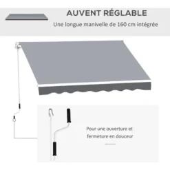 OUTSUNNY Store Banne Manuel Rétractable Dim. 2,5L X 2l (avancée) M Alu. Polyester Imperméabilisé Haute Densité Gris 10 OUTSUNNY Store Banne Manuel Rétractable Dim. 2,5L X 2l (avancée) M Alu. Polyester Imperméabilisé Haute Densité Gris -Promos Verde Rêverie Boutique 51254803 4
