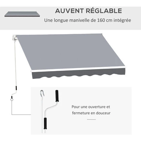 OUTSUNNY Store Banne Manuel Rétractable Dim. 2,5L X 2l (avancée) M Alu. Polyester Imperméabilisé Haute Densité Gris 6 OUTSUNNY Store Banne Manuel Rétractable Dim. 2,5L X 2l (avancée) M Alu. Polyester Imperméabilisé Haute Densité Gris – Image 4
