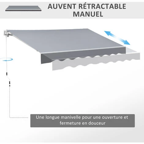 OUTSUNNY Store Banne Manuel Rétractable Dim. 2,5L X 2l (avancée) M Alu. Polyester Imperméabilisé Haute Densité Gris 7 OUTSUNNY Store Banne Manuel Rétractable Dim. 2,5L X 2l (avancée) M Alu. Polyester Imperméabilisé Haute Densité Gris – Image 5