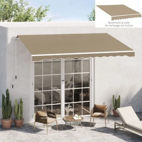 OUTSUNNY Toile De Rechange Store Banne - Lambrequin Vagues Douces - Polyester Haute Densité 280 G/m² Anti-UV Dim. 3,82L X 2,4l (avancée) M Café Latte 6 OUTSUNNY Toile De Rechange Store Banne - Lambrequin Vagues Douces - Polyester Haute Densité 280 G/m² Anti-UV Dim. 3,82L X 2,4l (avancée) M Café Latte – Image 4