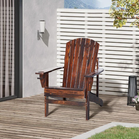 OUTSUNNY Fauteuil De Jardin Adirondack Grand Confort Porte-gobelet Intégré Bois De Sapin Traité Peint Marron 4 OUTSUNNY Fauteuil De Jardin Adirondack Grand Confort Porte-gobelet Intégré Bois De Sapin Traité Peint Marron – Image 2