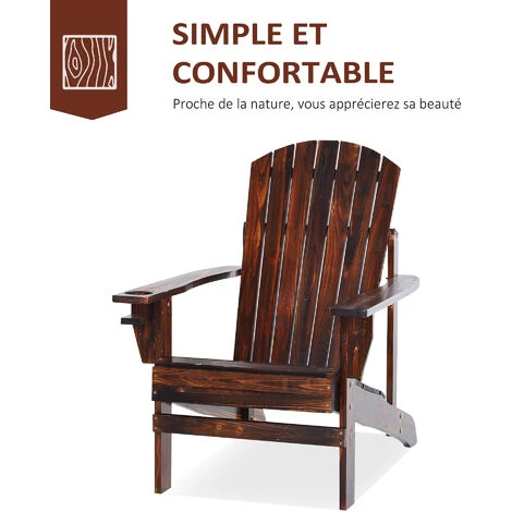 OUTSUNNY Fauteuil De Jardin Adirondack Grand Confort Porte-gobelet Intégré Bois De Sapin Traité Peint Marron 6 OUTSUNNY Fauteuil De Jardin Adirondack Grand Confort Porte-gobelet Intégré Bois De Sapin Traité Peint Marron – Image 4