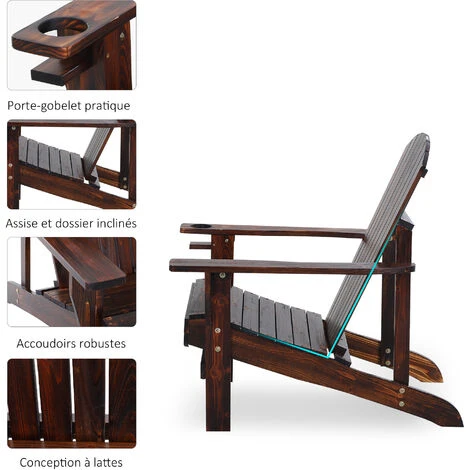OUTSUNNY Fauteuil De Jardin Adirondack Grand Confort Porte-gobelet Intégré Bois De Sapin Traité Peint Marron 7 OUTSUNNY Fauteuil De Jardin Adirondack Grand Confort Porte-gobelet Intégré Bois De Sapin Traité Peint Marron – Image 5