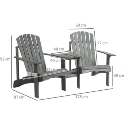 OUTSUNNY Fauteuils De Jardin Adirondack Avec Table Basse, Espace Insertion Parasol, étagère Bois Sapin Pré-huilé Peint Gris -Promos Verde Rêverie Boutique 51254825 3