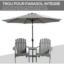 OUTSUNNY Fauteuils De Jardin Adirondack Avec Table Basse, Espace Insertion Parasol, étagère Bois Sapin Pré-huilé Peint Gris -Promos Verde Rêverie Boutique 51254825 4