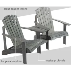 OUTSUNNY Fauteuils De Jardin Adirondack Avec Table Basse, Espace Insertion Parasol, étagère Bois Sapin Pré-huilé Peint Gris -Promos Verde Rêverie Boutique 51254825 5