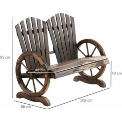 OUTSUNNY Banc De Jardin 2 Places Adirondack Style Rustique Chic Accoudoirs Roues Charette Bois Sapin Traité Carbonisation 9 OUTSUNNY Banc De Jardin 2 Places Adirondack Style Rustique Chic Accoudoirs Roues Charette Bois Sapin Traité Carbonisation -Promos Verde Rêverie Boutique 51254827 3