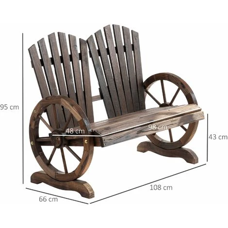 OUTSUNNY Banc De Jardin 2 Places Adirondack Style Rustique Chic Accoudoirs Roues Charette Bois Sapin Traité Carbonisation 5 OUTSUNNY Banc De Jardin 2 Places Adirondack Style Rustique Chic Accoudoirs Roues Charette Bois Sapin Traité Carbonisation – Image 3