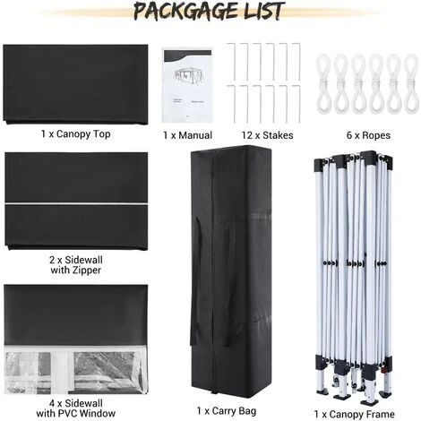 Tonnelle Jardin Pliante 3x6M Imperméable Anti-UV Réglable, Barnum Pliant Avec Fenêtre Pour Marriage Extérieur, Pique-nique,camping Noir 7 Tonnelle Jardin Pliante 3x6M Imperméable Anti-UV Réglable, Barnum Pliant Avec Fenêtre Pour Marriage Extérieur, Pique-nique,camping Noir – Image 5