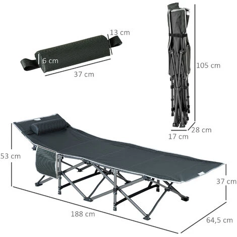 OUTSUNNY Lit De Camp Lit D'appoint Pliable Dim. 188L X 64,5l X 53H Cm Pochette Rangement, Tétière, Sac De Transport Inclus Métal Oxford Gris 5 OUTSUNNY Lit De Camp Lit D'appoint Pliable Dim. 188L X 64,5l X 53H Cm Pochette Rangement, Tétière, Sac De Transport Inclus Métal Oxford Gris – Image 3