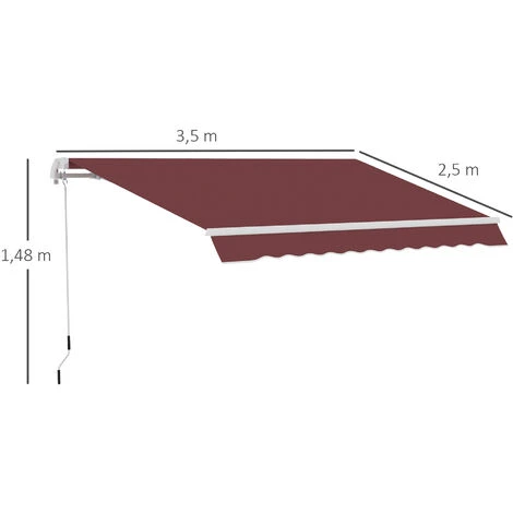 OUTSUNNY Store Banne Manuel Rétractable Aluminium Polyester Imperméabilisé 3,5L X 2,5l M Bordeaux 5 OUTSUNNY Store Banne Manuel Rétractable Aluminium Polyester Imperméabilisé 3,5L X 2,5l M Bordeaux – Image 3