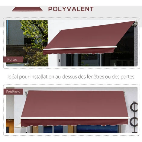 OUTSUNNY Store Banne Manuel Rétractable Aluminium Polyester Imperméabilisé 3,5L X 2,5l M Bordeaux 7 OUTSUNNY Store Banne Manuel Rétractable Aluminium Polyester Imperméabilisé 3,5L X 2,5l M Bordeaux – Image 5