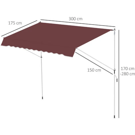 OUTSUNNY Store Banne Manuel Rétractable 3L X 1,5l M Inclinaison Et Hauteur Réglable Installation Rapide Métal Alu Polyester Anti-UV Bordeaux 5 OUTSUNNY Store Banne Manuel Rétractable 3L X 1,5l M Inclinaison Et Hauteur Réglable Installation Rapide Métal Alu Polyester Anti-UV Bordeaux – Image 3