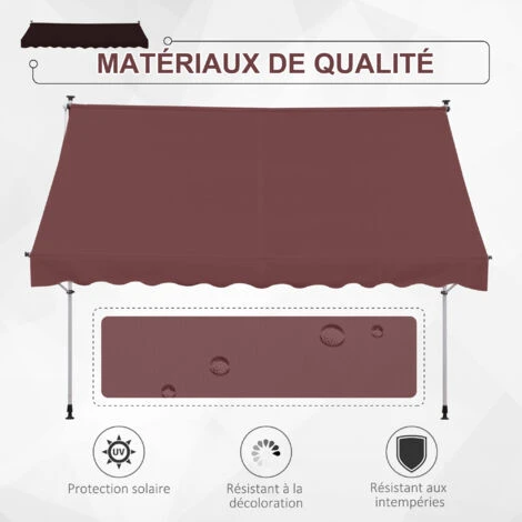 OUTSUNNY Store Banne Manuel Rétractable 3L X 1,5l M Inclinaison Et Hauteur Réglable Installation Rapide Métal Alu Polyester Anti-UV Bordeaux 6 OUTSUNNY Store Banne Manuel Rétractable 3L X 1,5l M Inclinaison Et Hauteur Réglable Installation Rapide Métal Alu Polyester Anti-UV Bordeaux – Image 4