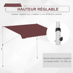 OUTSUNNY Store Banne Manuel Rétractable 3L X 1,5l M Inclinaison Et Hauteur Réglable Installation Rapide Métal Alu Polyester Anti-UV Bordeaux 11 OUTSUNNY Store Banne Manuel Rétractable 3L X 1,5l M Inclinaison Et Hauteur Réglable Installation Rapide Métal Alu Polyester Anti-UV Bordeaux -Promos Verde Rêverie Boutique 52476541 5