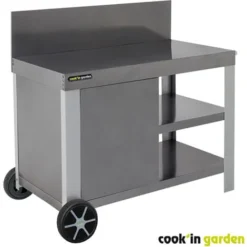Desserte De Jardin - En Acier Pour Plancha / Barbecue - Avec Crédence, Étagère, Gris - Cook'In Garden