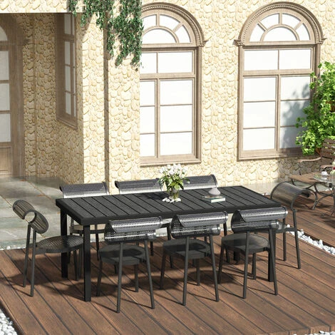 OUTSUNNY Table De Jardin Rectangulaire Pour 8 Personnes En Aluminium Plateau PE à Lattes Aspect Bois Dim. 190L X 90l X 74H Cm Noir 4 OUTSUNNY Table De Jardin Rectangulaire Pour 8 Personnes En Aluminium Plateau PE à Lattes Aspect Bois Dim. 190L X 90l X 74H Cm Noir – Image 2