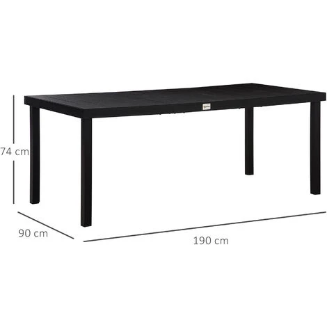 OUTSUNNY Table De Jardin Rectangulaire Pour 8 Personnes En Aluminium Plateau PE à Lattes Aspect Bois Dim. 190L X 90l X 74H Cm Noir 5 OUTSUNNY Table De Jardin Rectangulaire Pour 8 Personnes En Aluminium Plateau PE à Lattes Aspect Bois Dim. 190L X 90l X 74H Cm Noir – Image 3