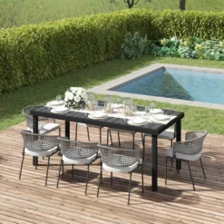 OUTSUNNY Table De Jardin Rectangulaire Pour 8 Personnes En Aluminium Plateau PE à Lattes Aspect Bois Dim. 190L X 90l X 74H Cm Noir 10 OUTSUNNY Table De Jardin Rectangulaire Pour 8 Personnes En Aluminium Plateau PE à Lattes Aspect Bois Dim. 190L X 90l X 74H Cm Noir -Promos Verde Rêverie Boutique 53591976 4