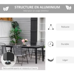 OUTSUNNY Table De Jardin Rectangulaire Pour 8 Personnes En Aluminium Plateau PE à Lattes Aspect Bois Dim. 190L X 90l X 74H Cm Noir 11 OUTSUNNY Table De Jardin Rectangulaire Pour 8 Personnes En Aluminium Plateau PE à Lattes Aspect Bois Dim. 190L X 90l X 74H Cm Noir -Promos Verde Rêverie Boutique 53591976 5